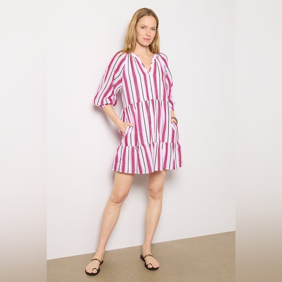 Evereve Pink Stripe Cassidy Mini Dress Small girly feminine casual work career - Picture 5 of 14